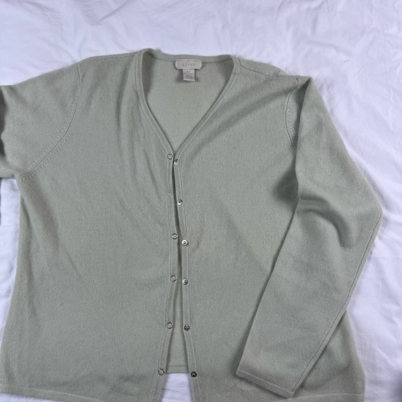 J. Jill 100% Cashmere long sleeve cardigan light green XL Tall - Picture 2 of 9
